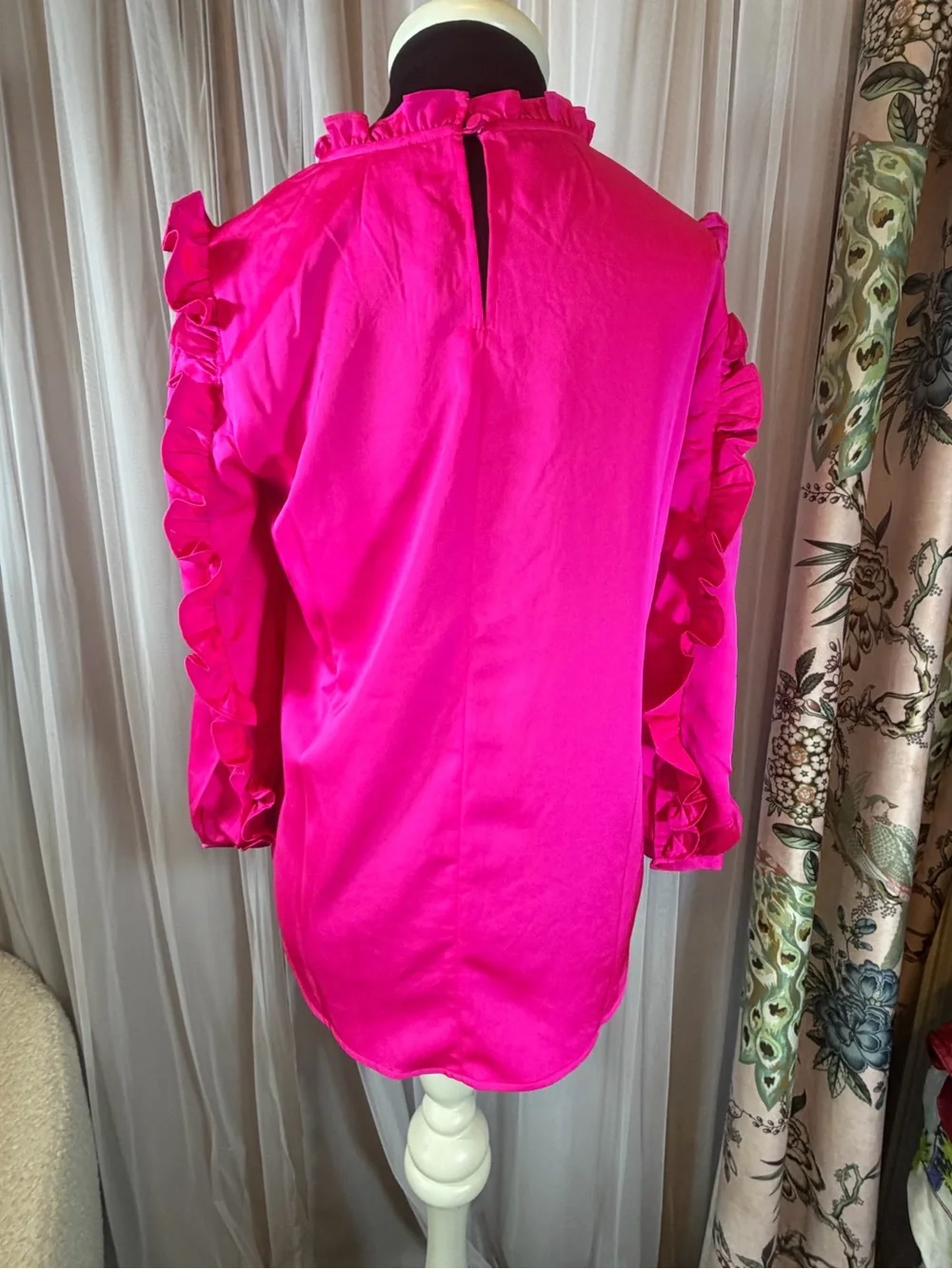 J. Crew Hot Pink Ruffle-Trim High Neck Blouse